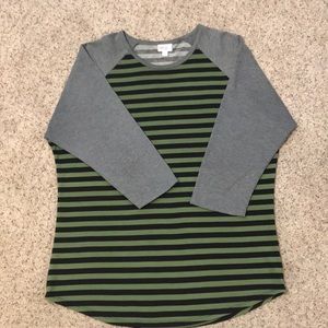 Olive Green and Black Striped Baseball tee